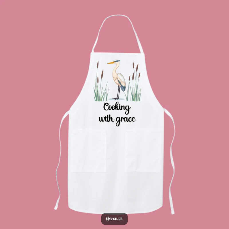 Serene Heron Bird Kitchen Apron: Majestic & Calm Chef's Companion