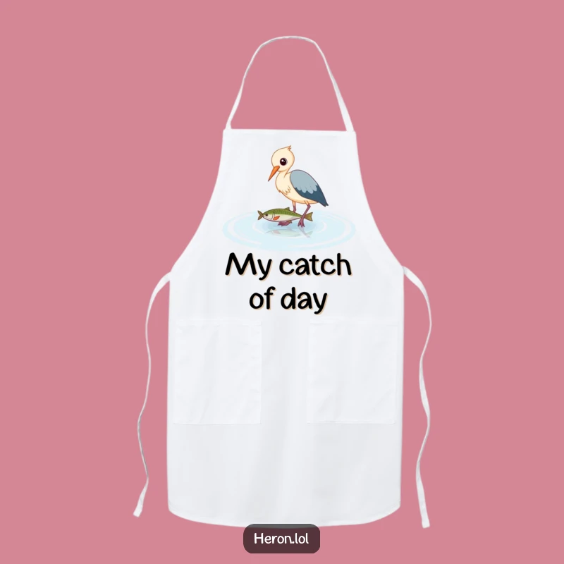 Funny Heron Apron: Cute Bird Wades for Fish, Humorous Kitchen Companion