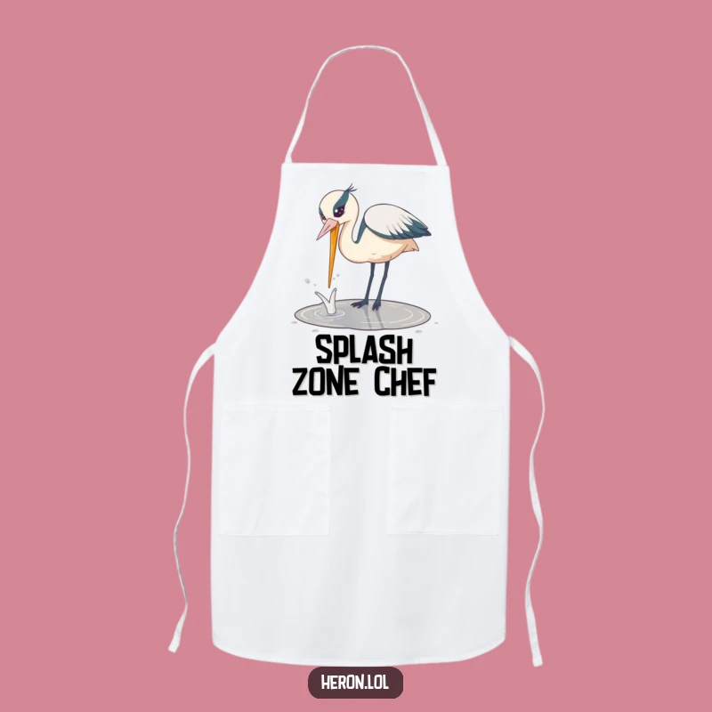 Funny Playful Heron Apron: Bird Dips Beak, Humorous Kitchen Companion
