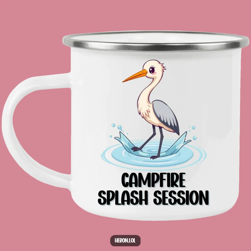 Funny Heron Camping Mug: Kawaii Bird Splashing Water, Adventure Ready Gift