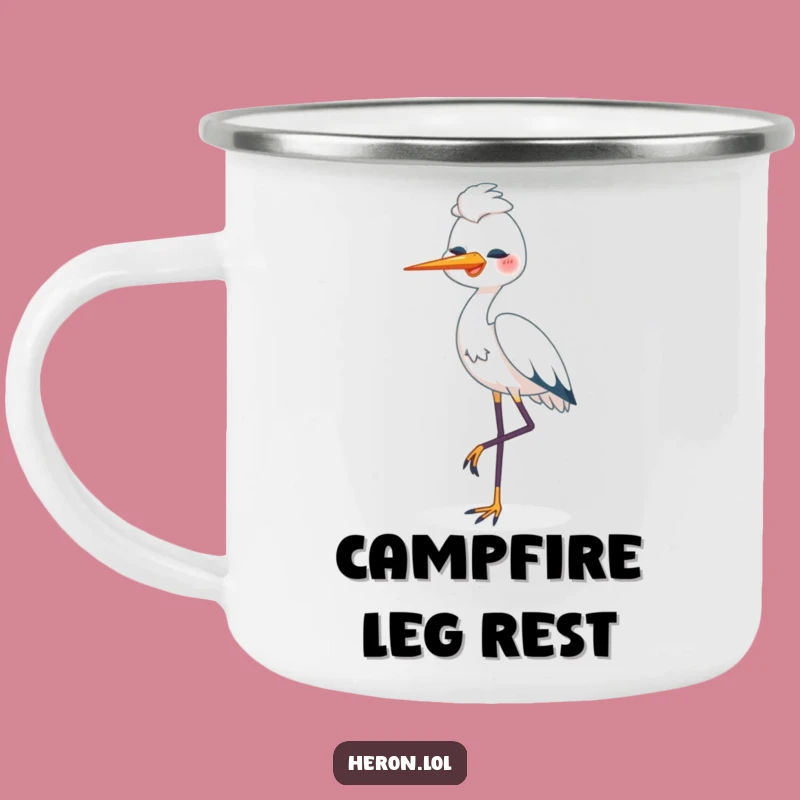 Funny Happy Heron Camping Mug: One Legged Bird, Humorous Outdoor Drinkware