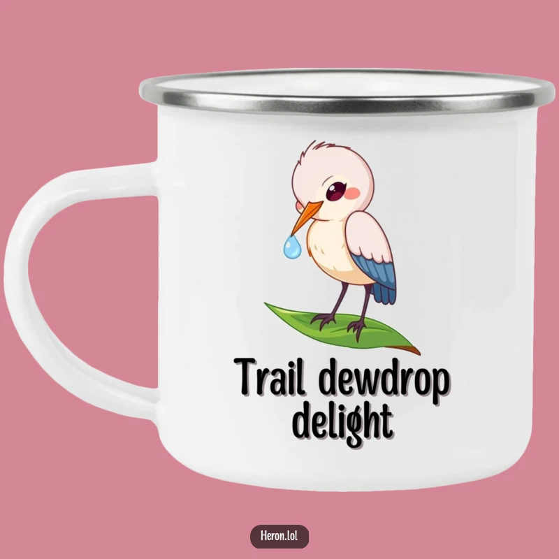 Funny Heron Camping Mug: Dewdrop Sip - Nature's Brew & Funny Gift