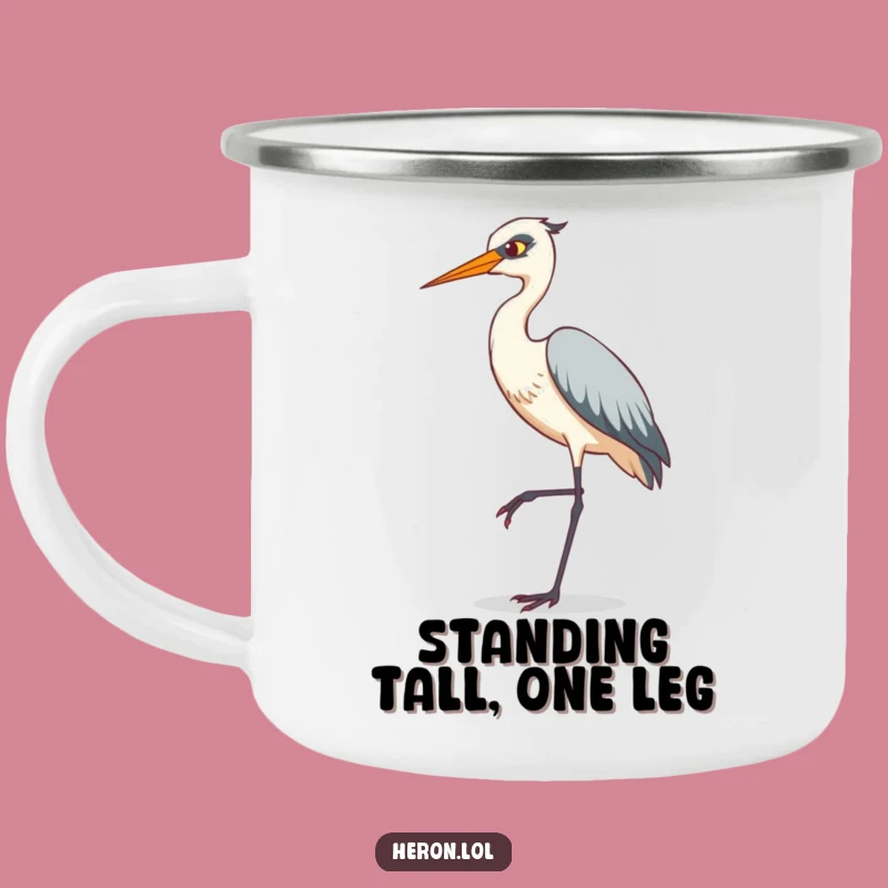 Funny Heron Camping Mug: Tiptoe Adventure - Durable & Comical Gift