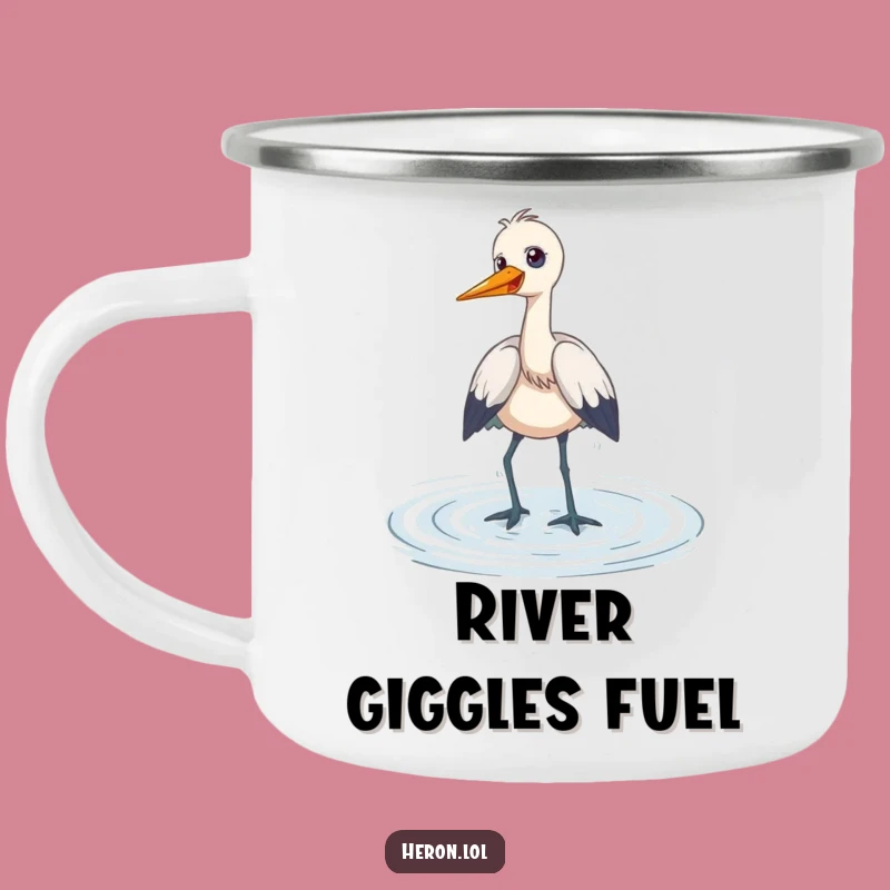 Funny Heron Camping Mug: Wading Fun, Playful Giggle, Outdoor Gift