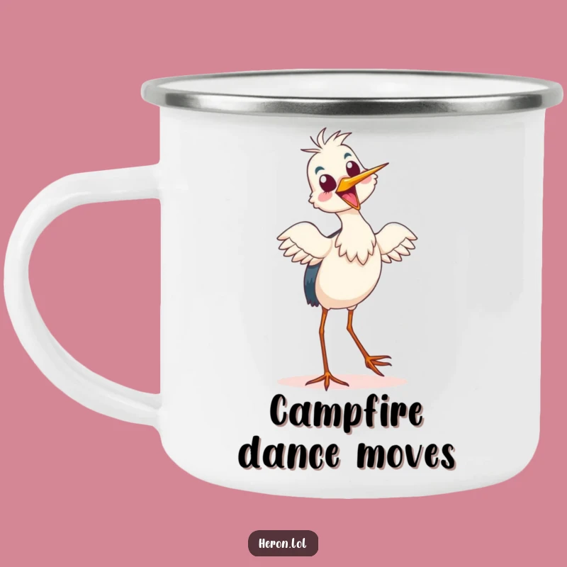 Funny Heron Dance Camping Mug, Joyful Bird Outdoor Gear, Gift