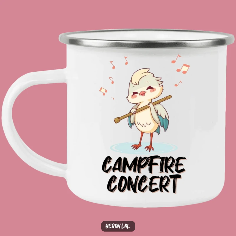 Funny Heron Flute Camping Mug: Musical Enamel Cup, Great Funny Gift