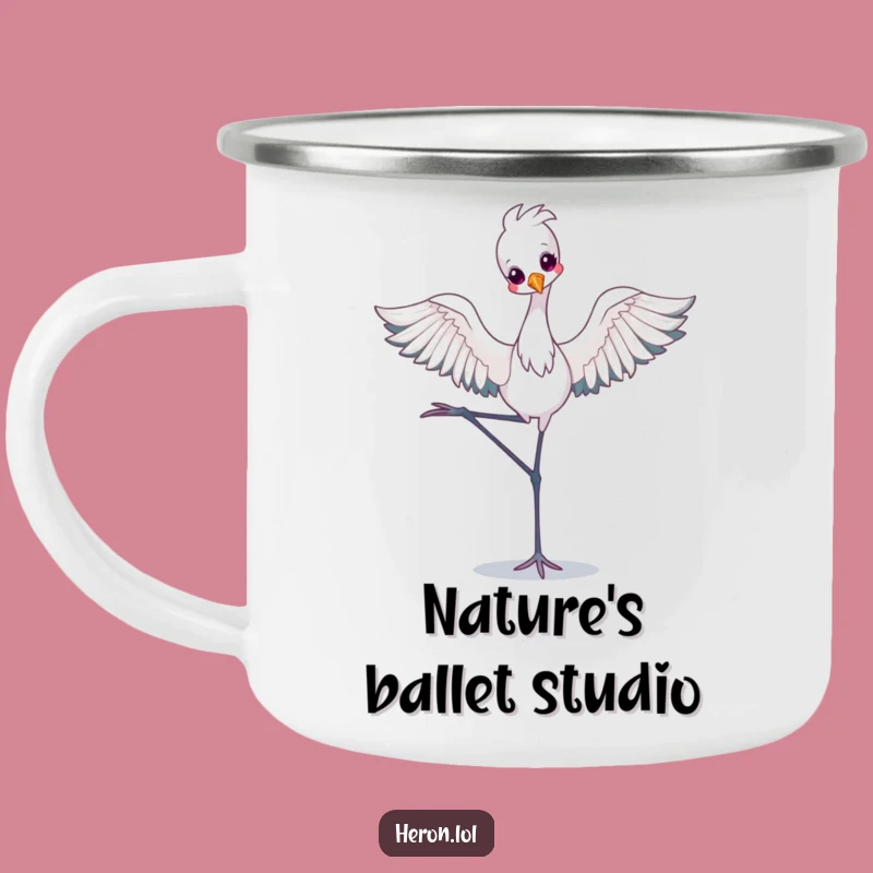 Funny Kawaii Heron Camping Mug: Ballet Pose, Cute Outdoor Gift