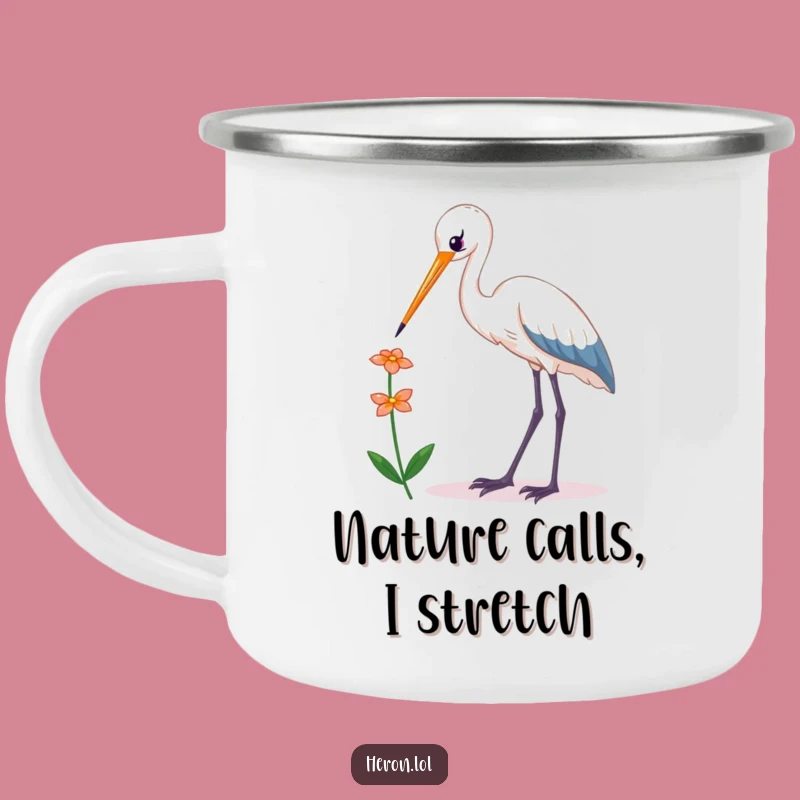 Enjoy your adventures with this funny heron camping mug. The cute bird design brings a touch of playful humor to your outdoor excursions.