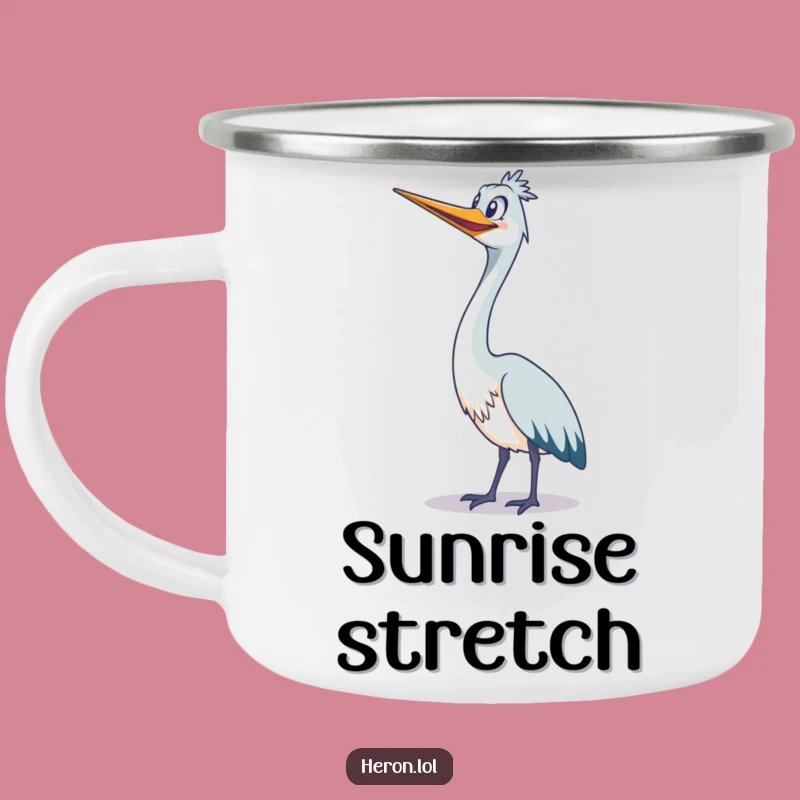 Funny Grinning Heron Camping Mug: Bird Enamel Cup, Great Funny Gift