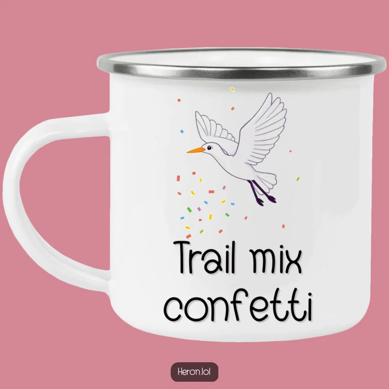 Funny Confetti Heron Camping Mug: Celebrate Outdoors