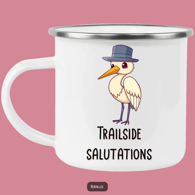 Funny Heron Hat Enamel Mug: Adventure with Dapper Bird Politeness