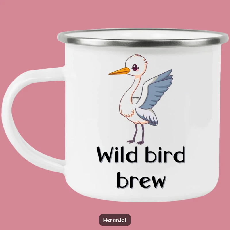 Funny Kawaii Heron Camping Mug: Looping Bird Camp Cup, Perfect Funny Gift
