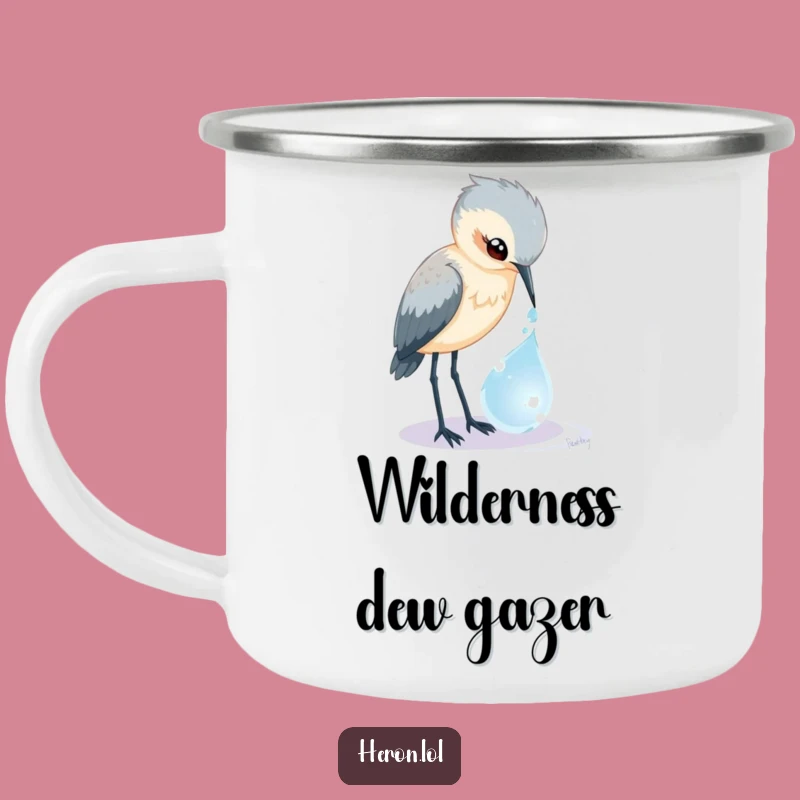 Funny Heron Dewdrop Camping Mug: Curious Bird's Magic for Outdoor, Hilarious Sips