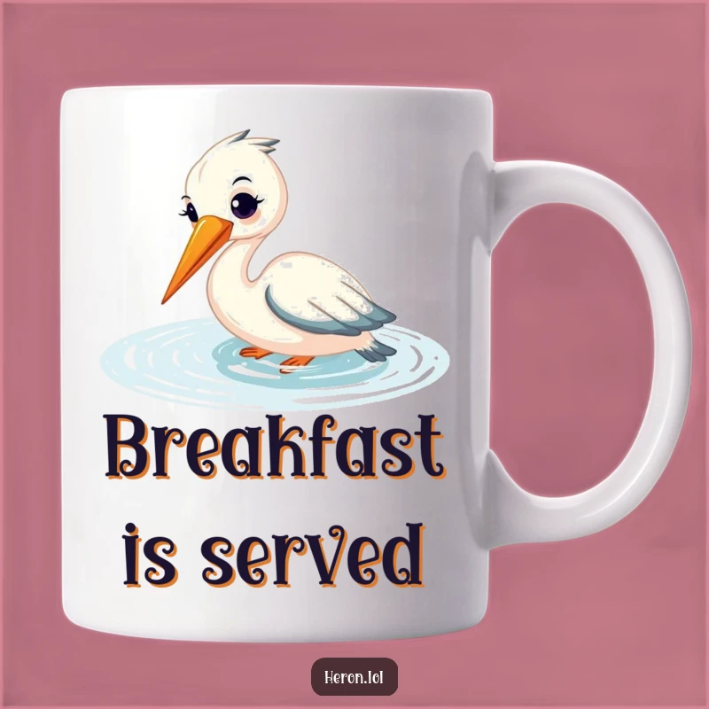 Funny Heron Mug: Joyful Fishing Scene - Peaceful Bird Gift