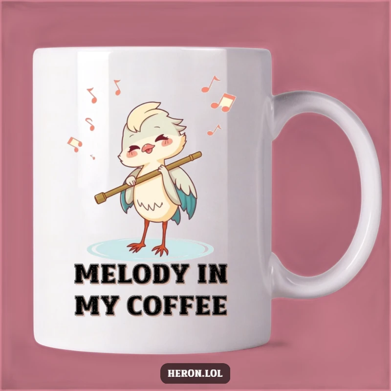 Funny Heron Flute Mug: Musical Bird Humor, Whimsical Gift for Musicians