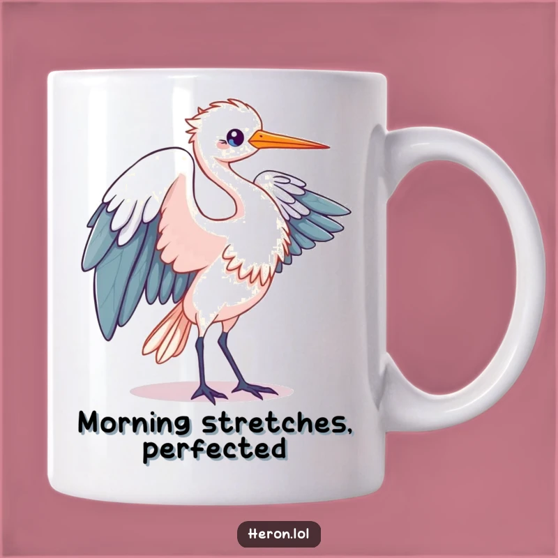 Funny Kawaii Heron Mug: Elegant Wing Motion, Perfect Graceful Humorous Gift
