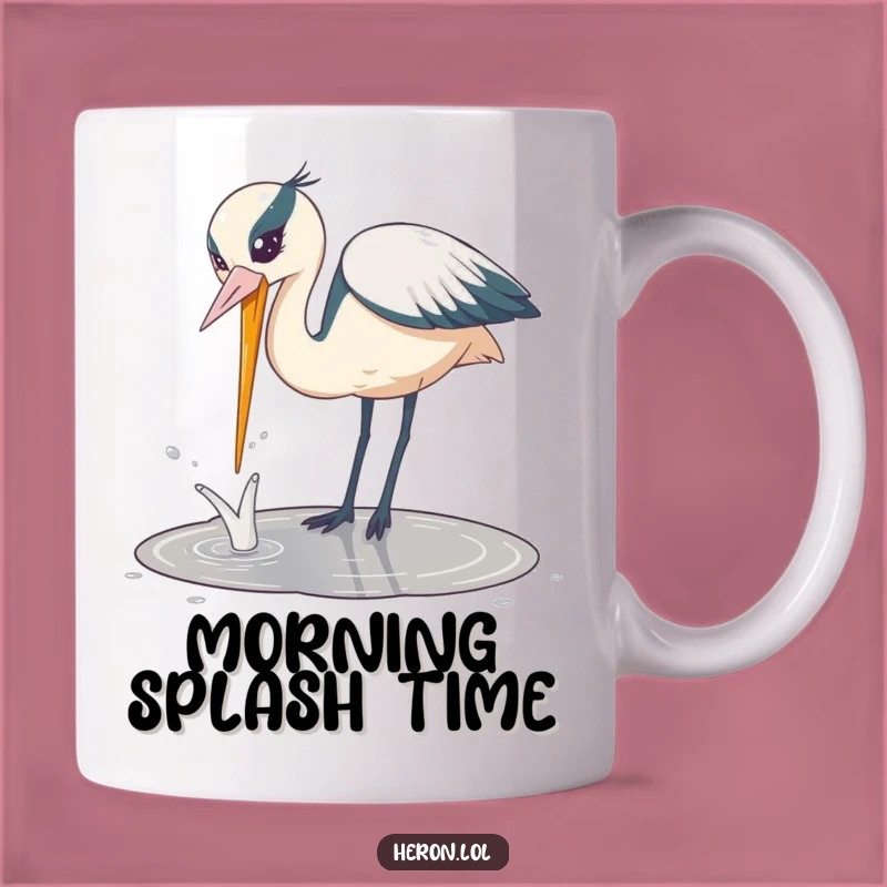 Funny Playful Heron Mug: Bird Dips Beak, Splashy & Humorous Gift