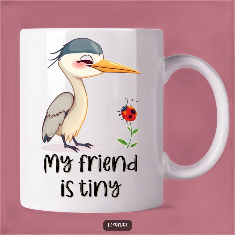 Funny Smiling Heron Mug: Ladybug Friend, Gentle & Humorous Gift