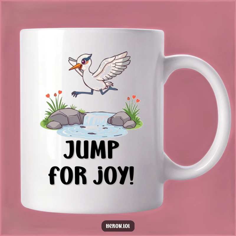 Funny Energetic Heron Mug: Leaping Bird Gift for Active Folks