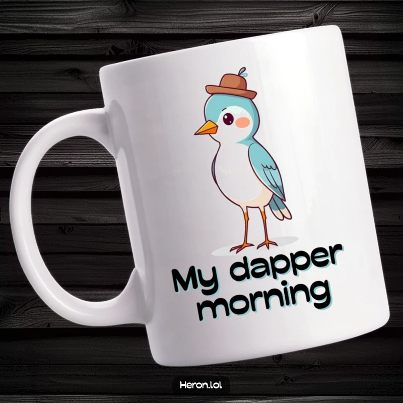 Funny Bird Mug: A distinguished bird standing tall and proud, wearing a small, stylish hat, exuding confidence.