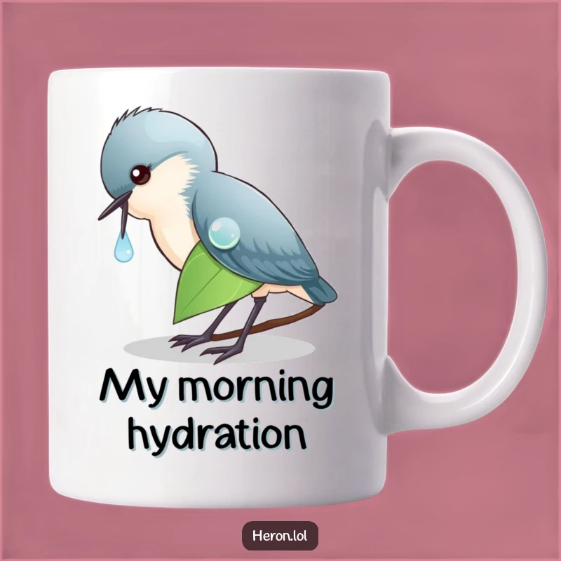 Funny Heron Dewdrop Mug, A Serene Bird Moment, Perfect Gift