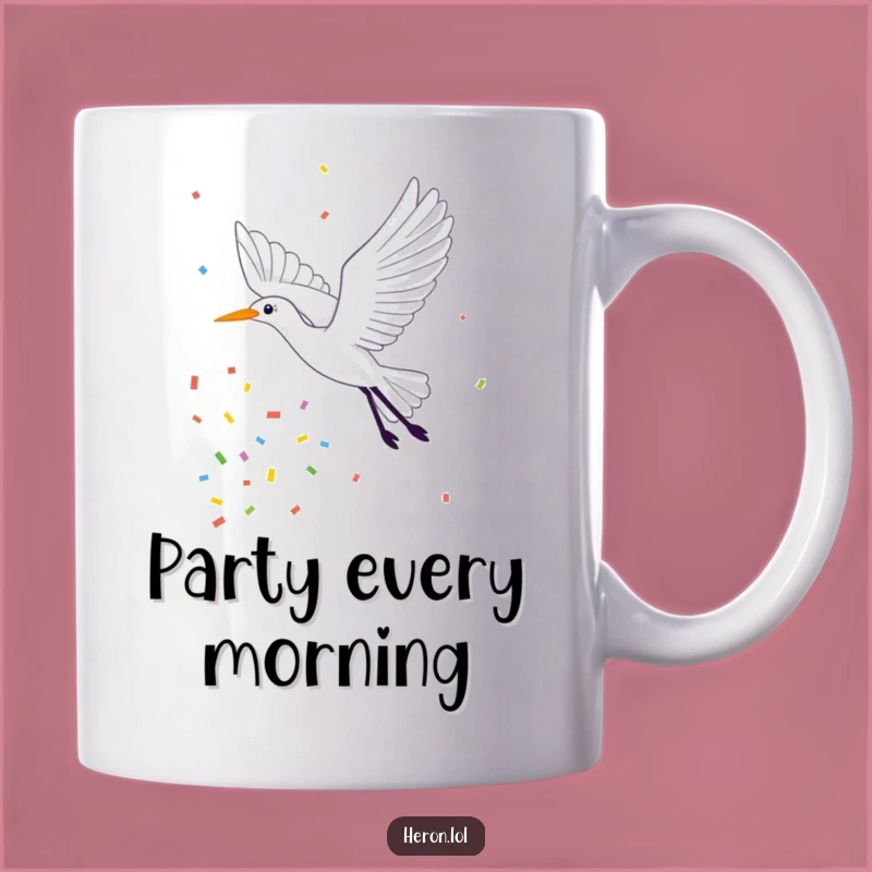 Funny Confetti Heron Mug: Celebrate Life with Avian Joy