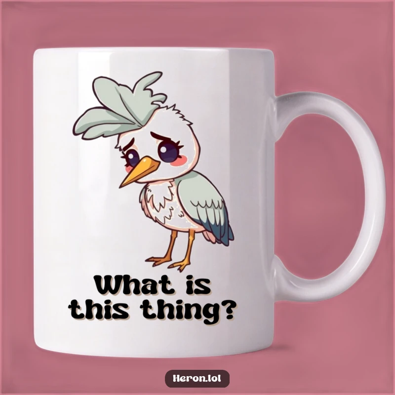 Funny Confused Heron Mug: Feather Fiasco! - Perfect Goofy Gift!