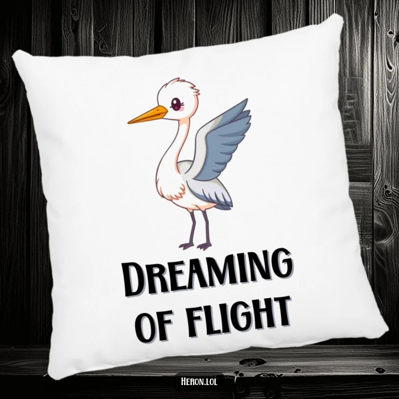 Funny Kawaii Heron Pillow with a long-necked heron looping playfully, offering plush comfort and adorable, humorous charm.