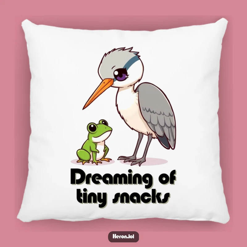 Funny Heron and Frog Pillow - Comfy Wildlife Humor Accent