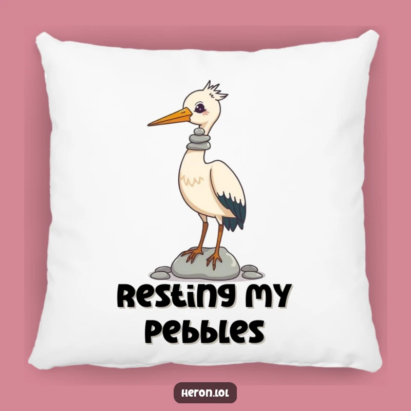 Funny Heron Pebble Balance Pillow: Comfy Humor for Your Home