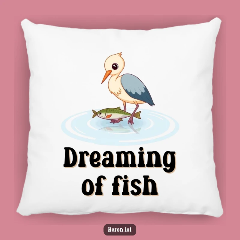 Funny Heron Pillow: Cute Bird Wades for Fish, Comfy & Humorous Accent