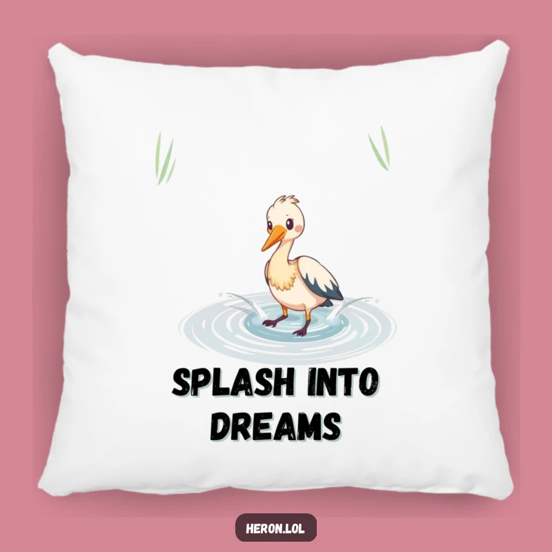 Funny Heron Splashing Pillow: Cozy Pond Fun Comfort