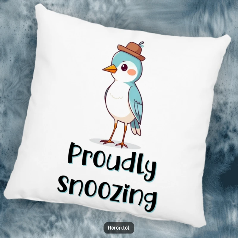 Funny Bird Pillow: A plush cushion showing a proud bird wearing a jaunty hat, perfect for adding dapper comfort.