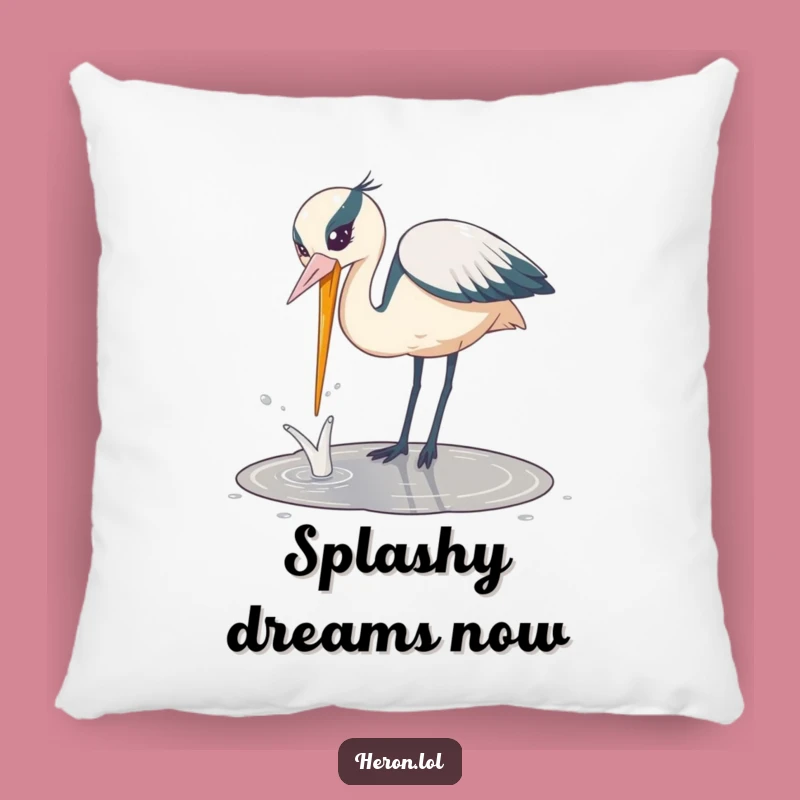 Funny Playful Heron Pillow: Bird Dips Beak, Comfy & Humorous Accent