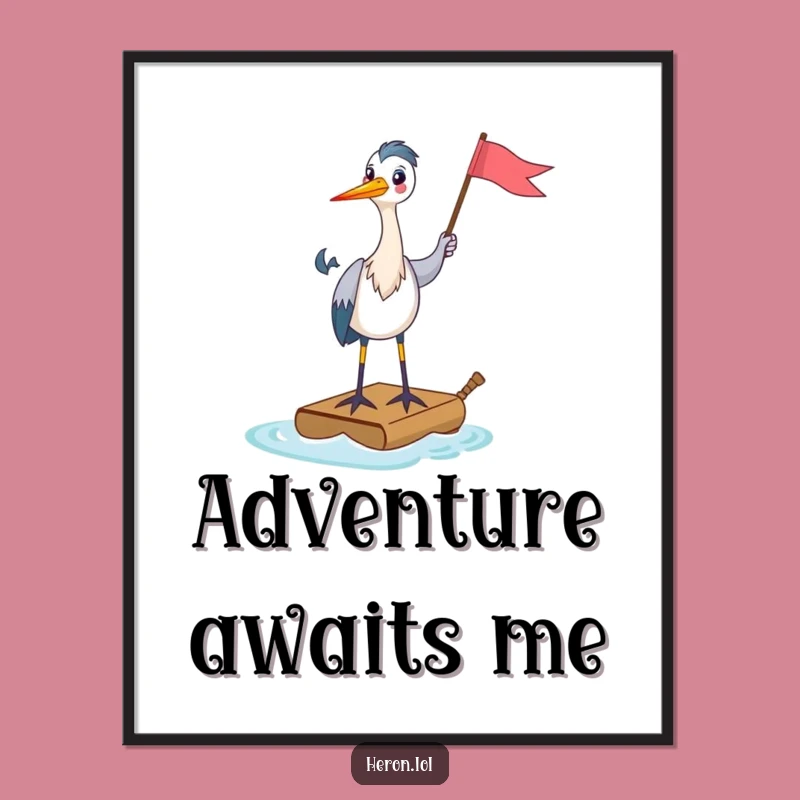 Funny Heron Digital Art: Raft Adventure, Happy Flag Holder Print