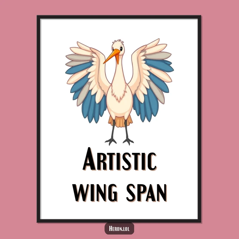 Funny Heron Digital Art: Elegant Wing Print, Instant Colorful Decor