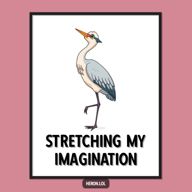Cute Heron Bird Digital Art: Instant Whimsy for Your Walls Gift