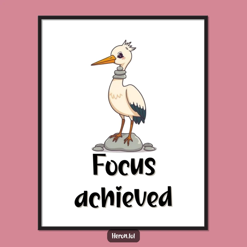 Funny Heron Pebble Balance Digital Print: Hilarious Art for Your Space