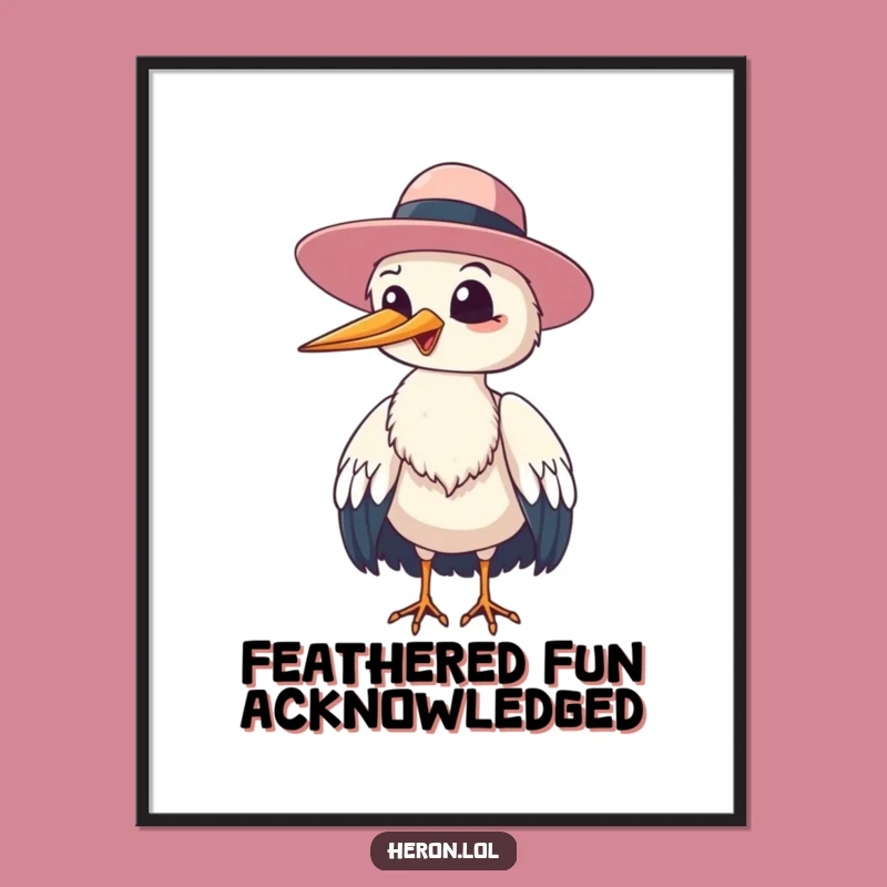 Funny Giggling Heron Floppy Hat Digital Print: Instant Cheer & Bird Art!