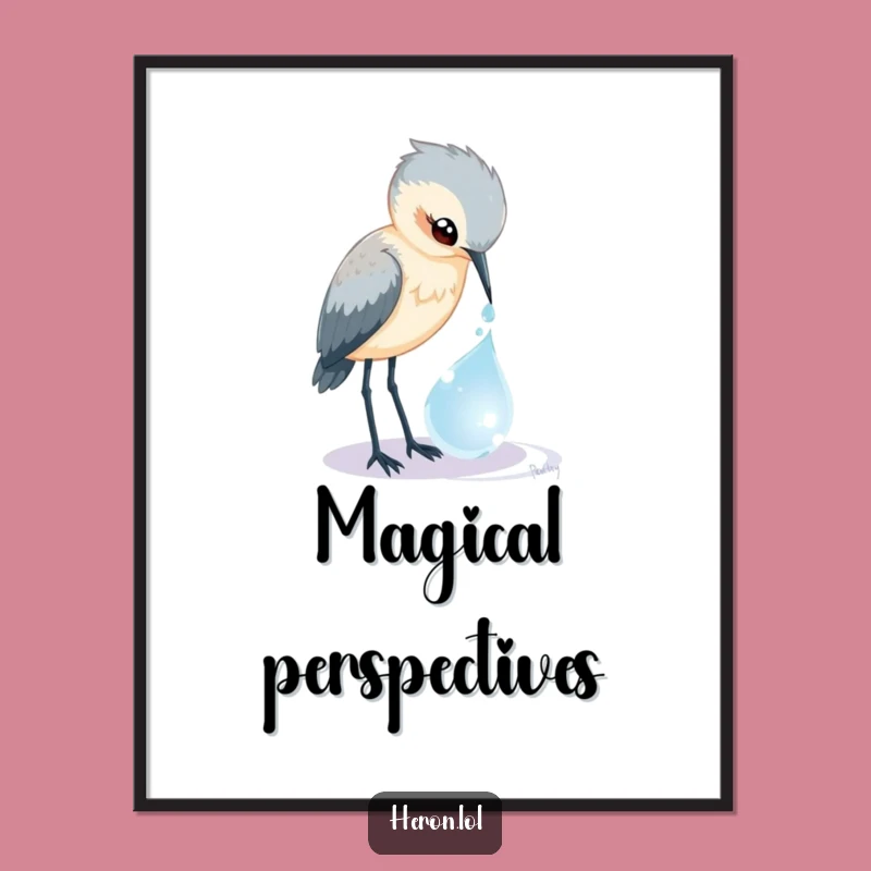Funny Heron Dewdrop Digital Art: Curious Bird's Magic, Instant Hilarious Decor