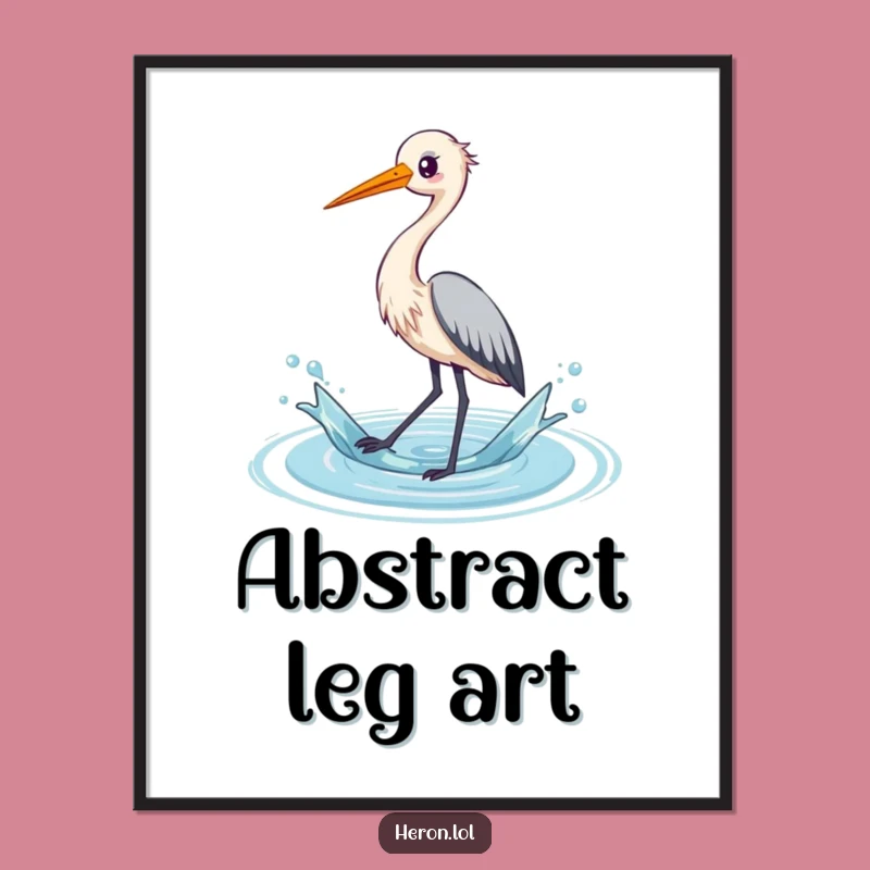Funny Heron Digital Art: Kawaii Bird Splashing Water, Instant Joyful Decor Gift