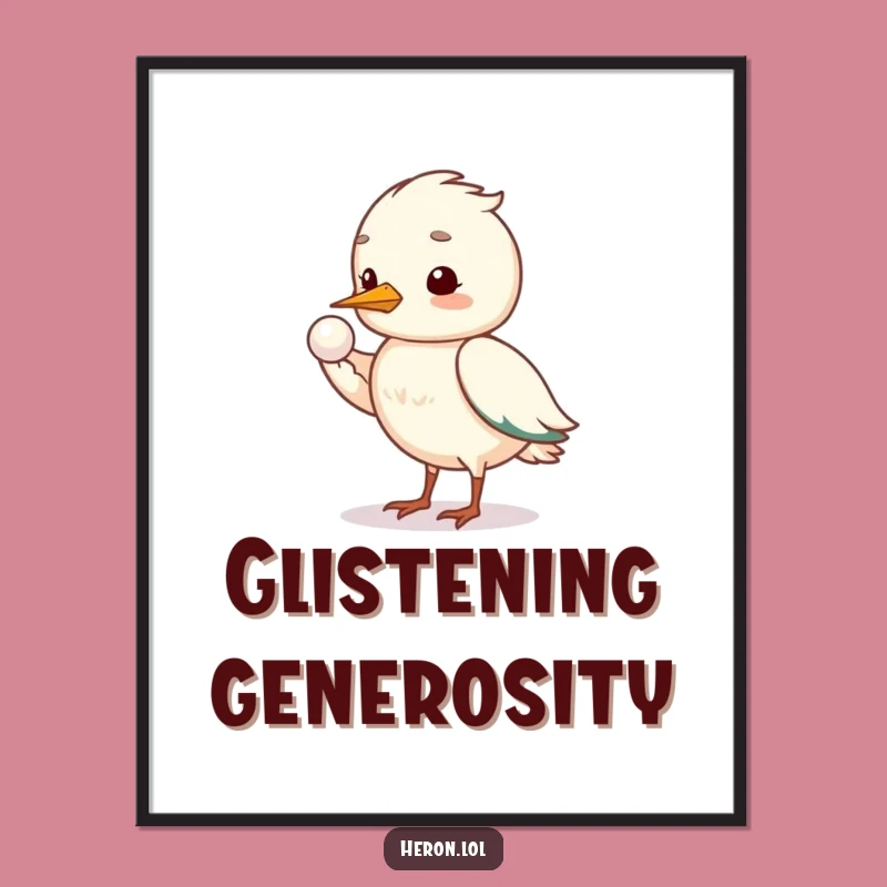 Funny Shy Heron Digital Art: Gentle Pearl Offering Print