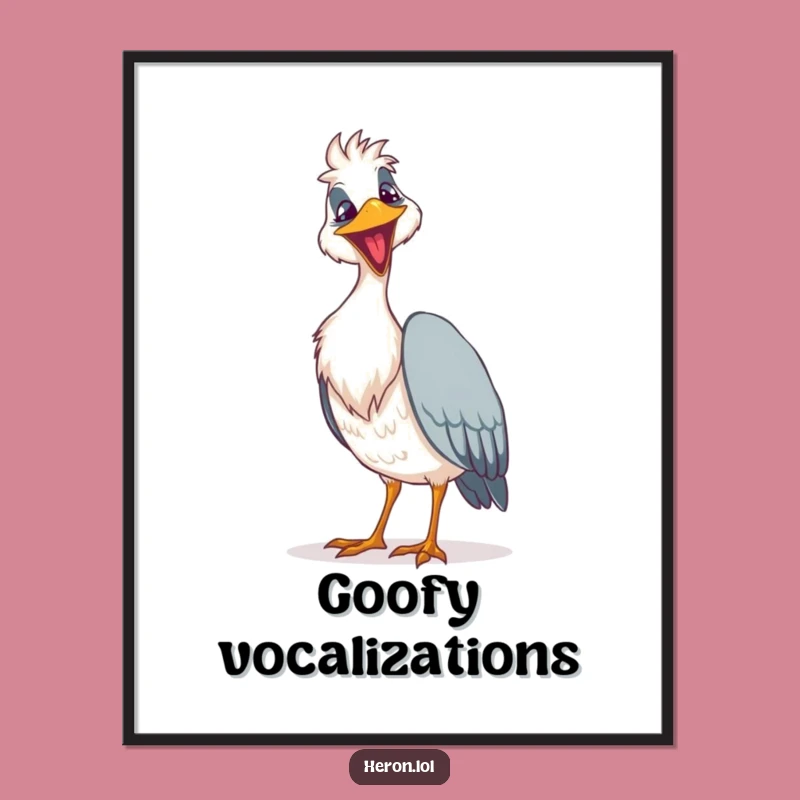 Funny Goofy Heron Digital Art: Loud Song Performance Print