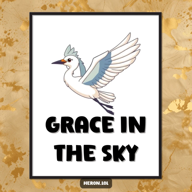 Funny Heron Bird Digital Art: High-resolution artwork of a majestic heron with outstretched wings gracefully riding a gentle breeze.