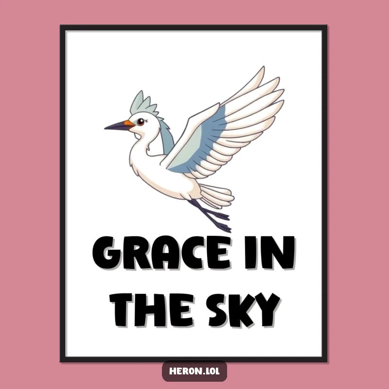 Funny Heron Bird Digital Art - Graceful Flight Decor, Perfect Gift Download