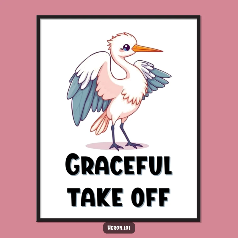 Enhance your space with this funny heron digital art. The elegant wing unfurling design adds a touch of graceful humor.