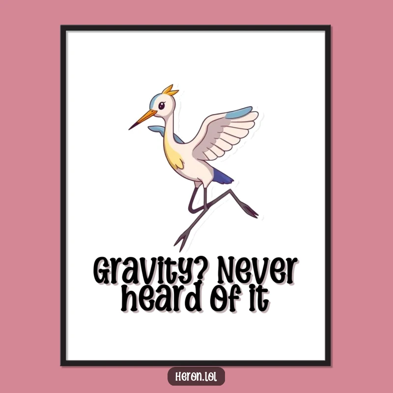 Funny Heron Digital Art: Majestic Leap, Humorous Wall Decor Print