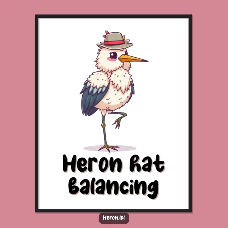 Funny Heron Balance Digital Print: Elegant Bird Art Gift