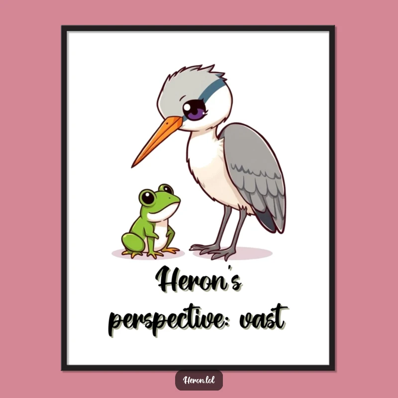 Funny Heron and Frog Digital Art - Instant Wildlife Humor Download