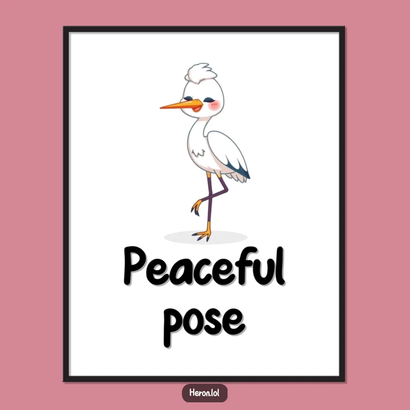 Funny Happy Heron Digital Art: One Legged Bird, Humorous Instant Download